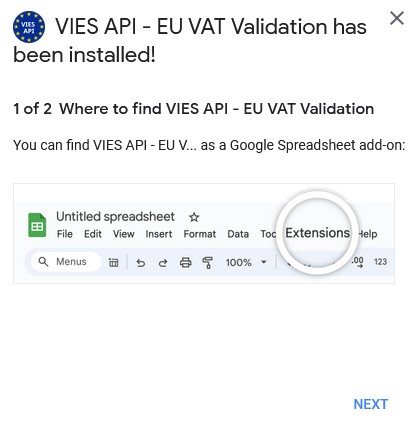 Vies API Google Sheets add-on installatie-extensie