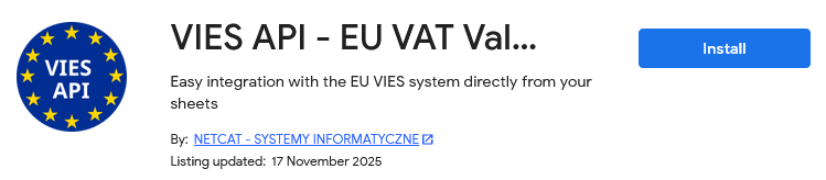 Vies API Google Sheets add-on installeren